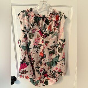 Banana Republic Floral Ruffle Blouse - Pink and Green
